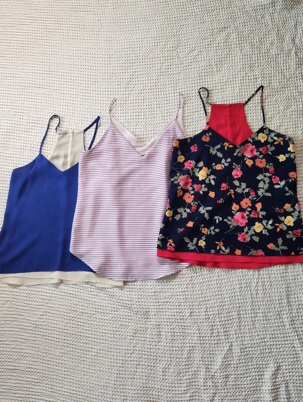 Express Women's Navy Floral, Royal Blue & Pink Striped Tank Set
